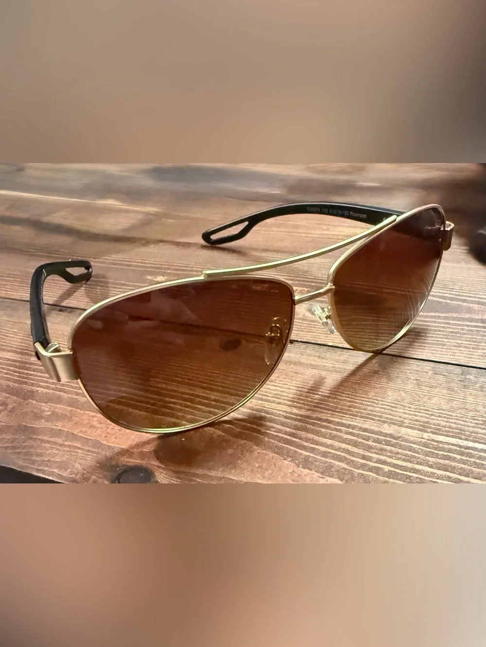 CARFIA Gold Aviator Sunglasses Brown Lenses Black Arms